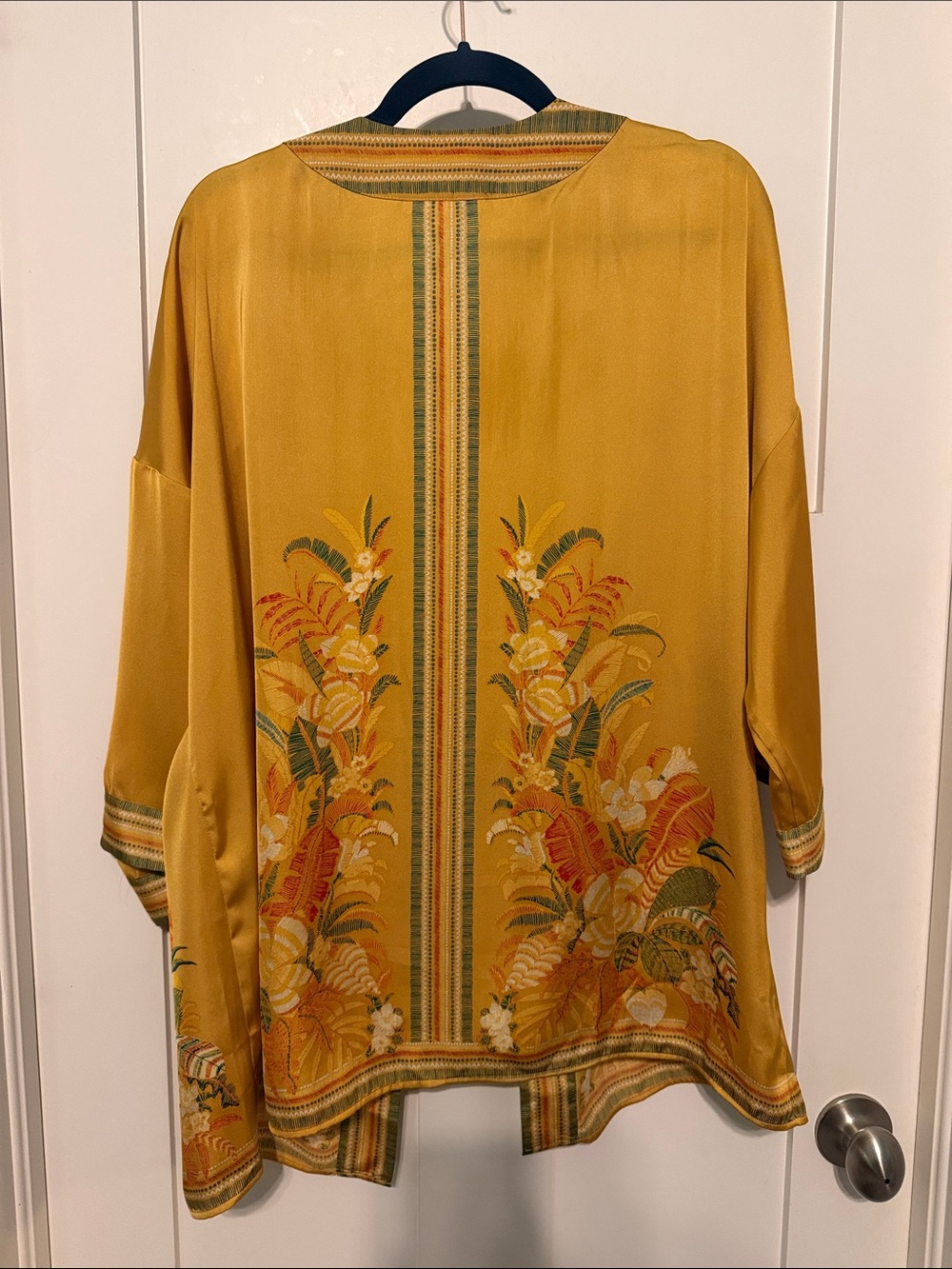 DR2 Floral Embroidered Print Mustard Yellow Women's Bohemian Kimono Coverup